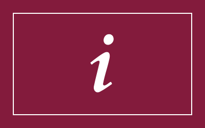 Ikona informacyjna – biała litera „i” na bordowym tle