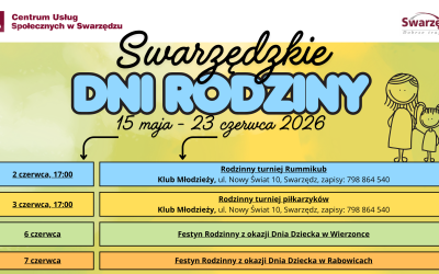 Baner stworzony z górnej partii plakatu dotyczącego Swarzędzkich Dni Rodziny. Zawiera logotypy organizatorów, tytuł, daty i nazwy wydarzeń.