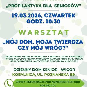 Plakat informacyjny. Kolory czcionki: zielony i niebieski. Tło białe z elementami seledynowych kafelków. Na dole i na górze umieszczono logotypy.
